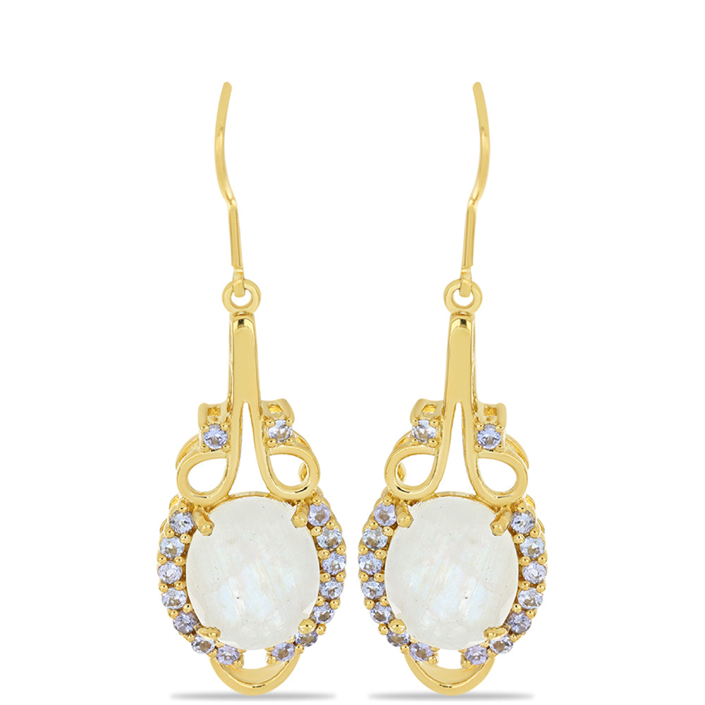 Goldplattierte Silberohrringe mit Regenbogenmondstein und Tansanit 1 