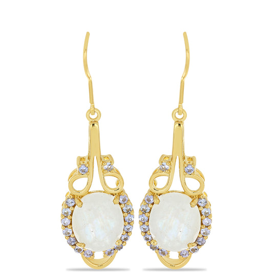 Goldplattierte Silberohrringe mit Regenbogenmondstein und Tansanit