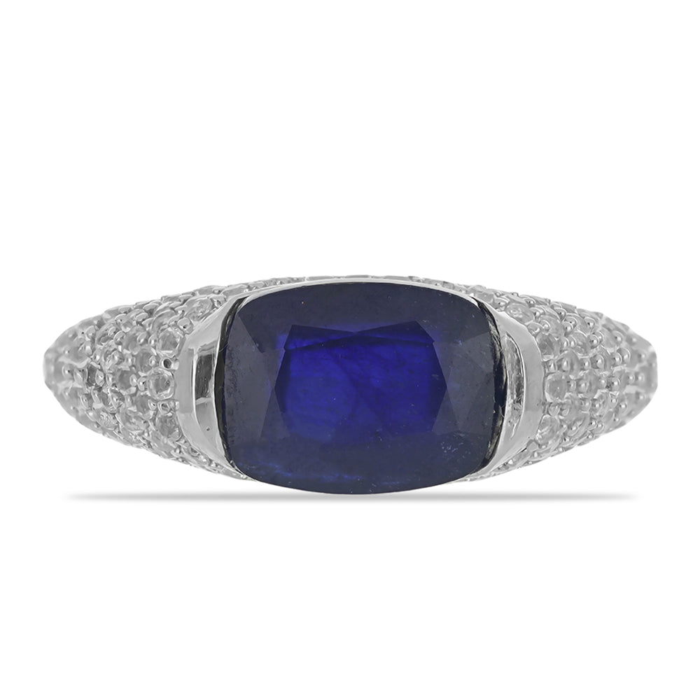 Silberring mit australischem blauem Saphir und weißem Topas 1 