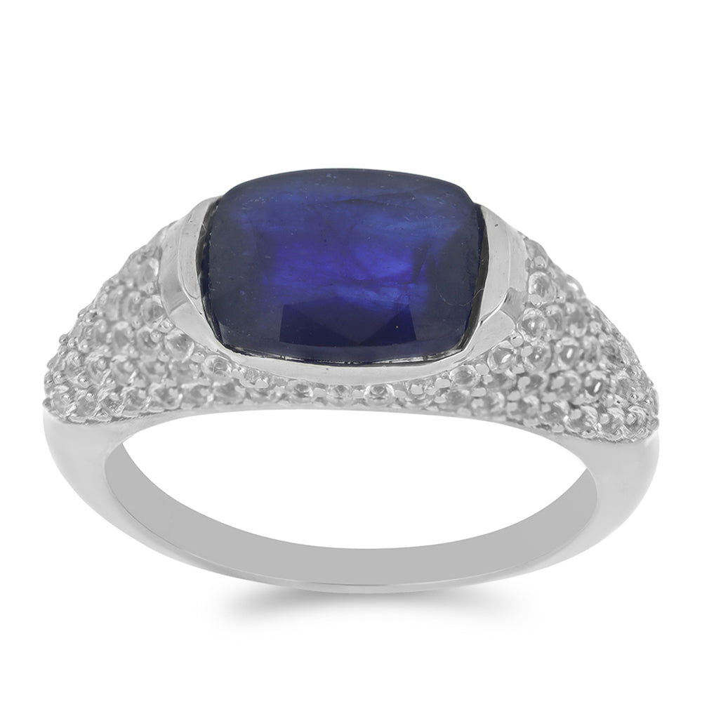 Silberring mit australischem blauem Saphir und weißem Topas