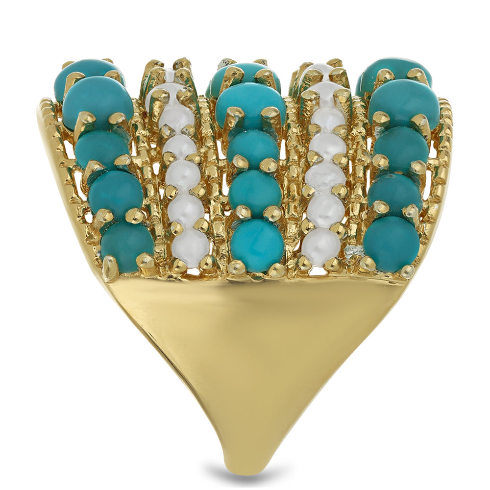 Goldplattierter Silberring mit Dornröschen Türkis und weißer Süßwasserperle 4 