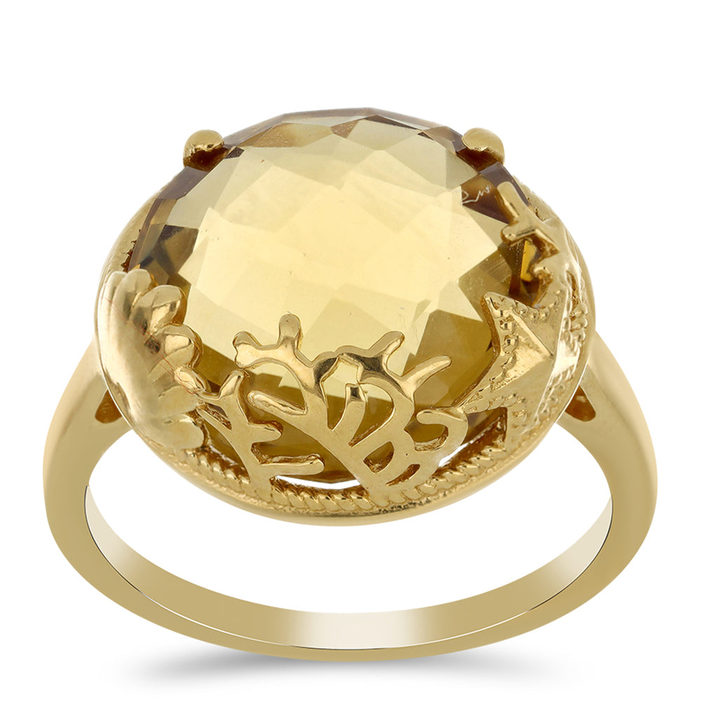 Goldplattierter Silberring mit Cognac-Quarz