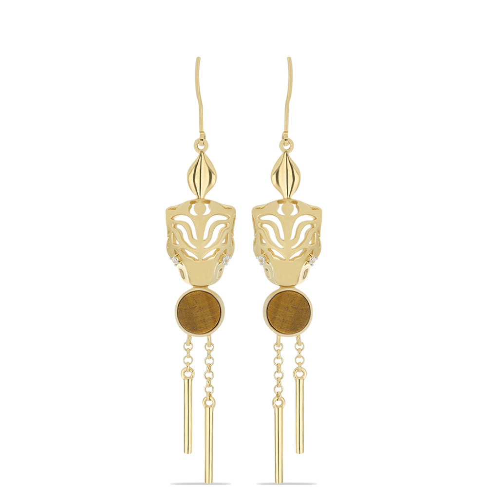 Goldplattierte Silberohrringe mit Tigerauge und weißem Topas 1 