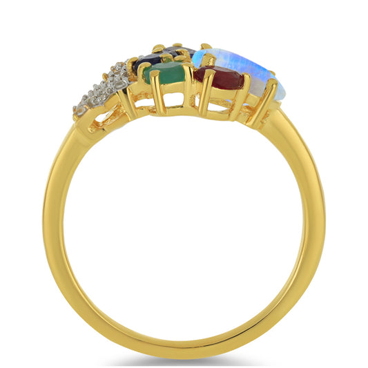 Goldplattierter Silberring mit Regenbogenmondstein und Tansanit