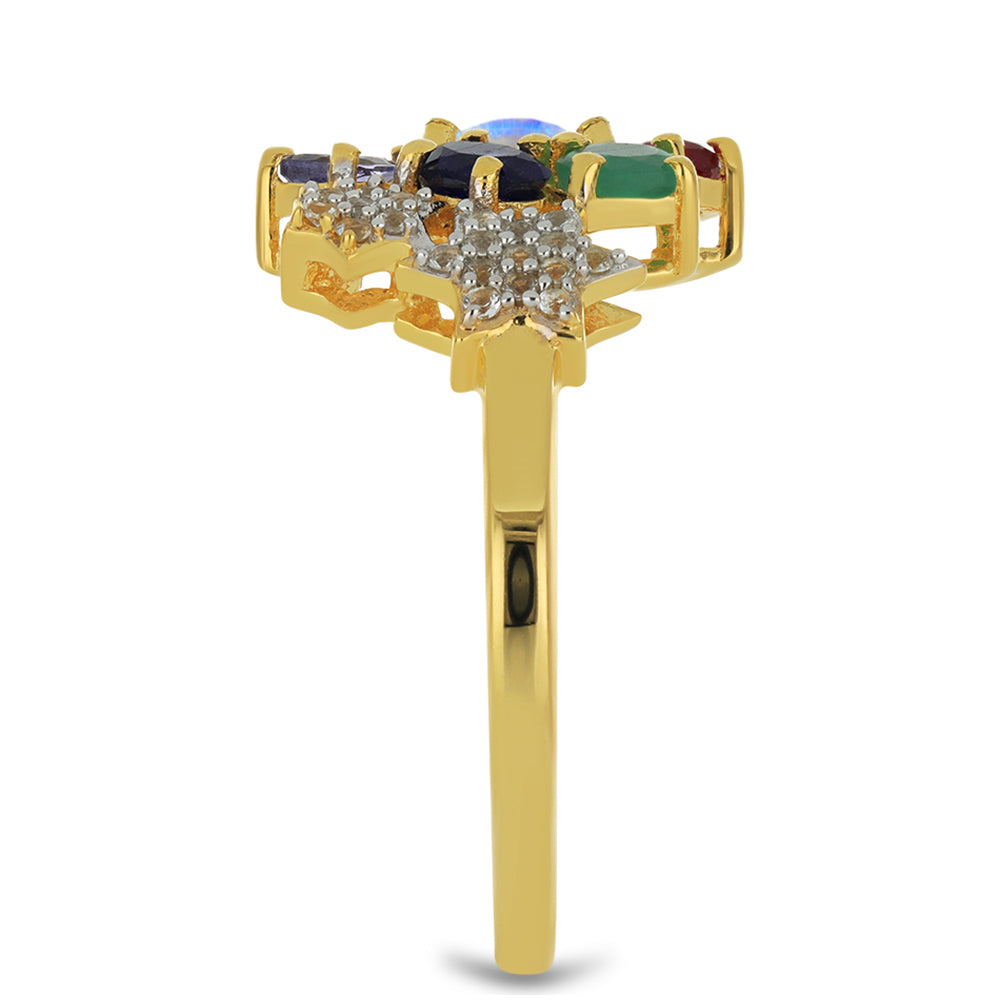 Goldplattierter Silberring mit Regenbogenmondstein und Tansanit 4 