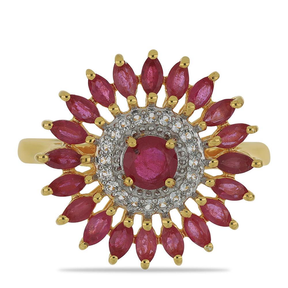 Goldplattierter Silberring mit Rubin aus Madagaskar und weißem Topas 1 