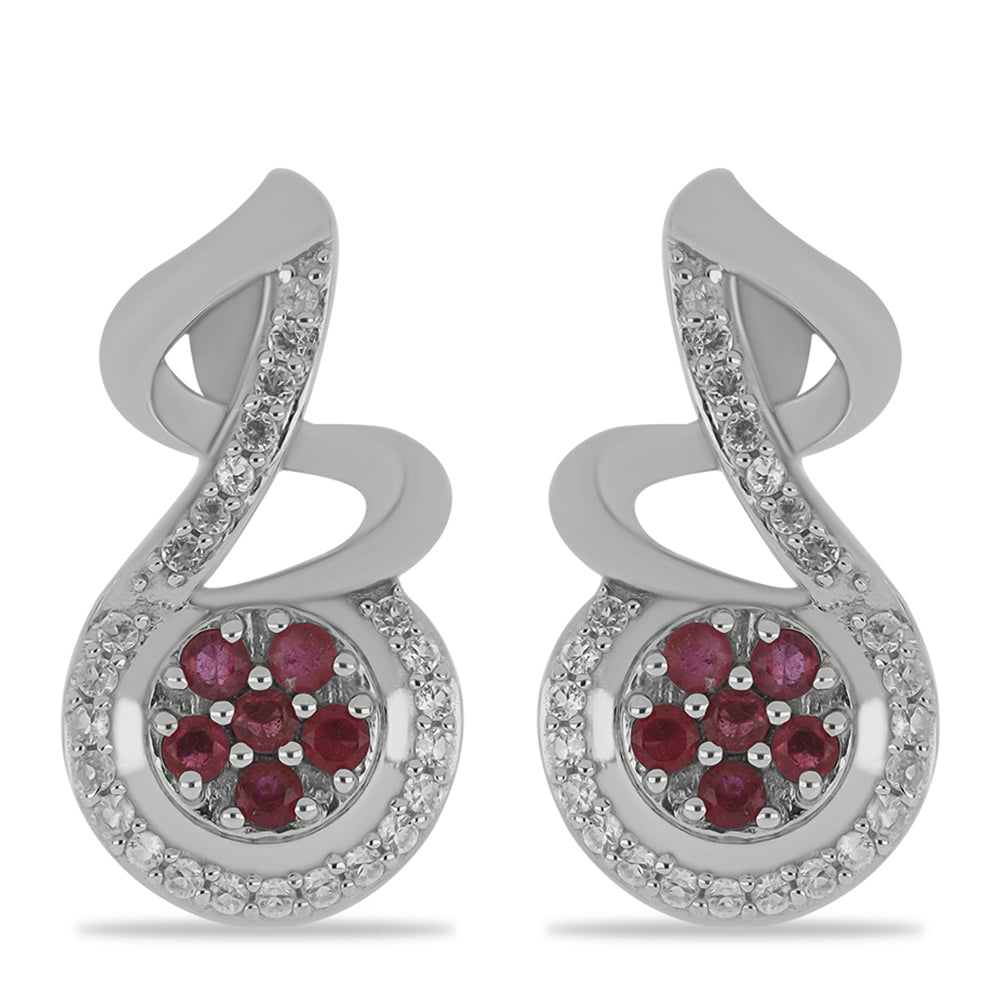 Silberohrringe mit Rubin aus Madagaskar und weißem Topas 1 