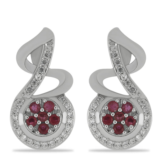 Silberohrringe mit Rubin aus Madagaskar und weißem Topas