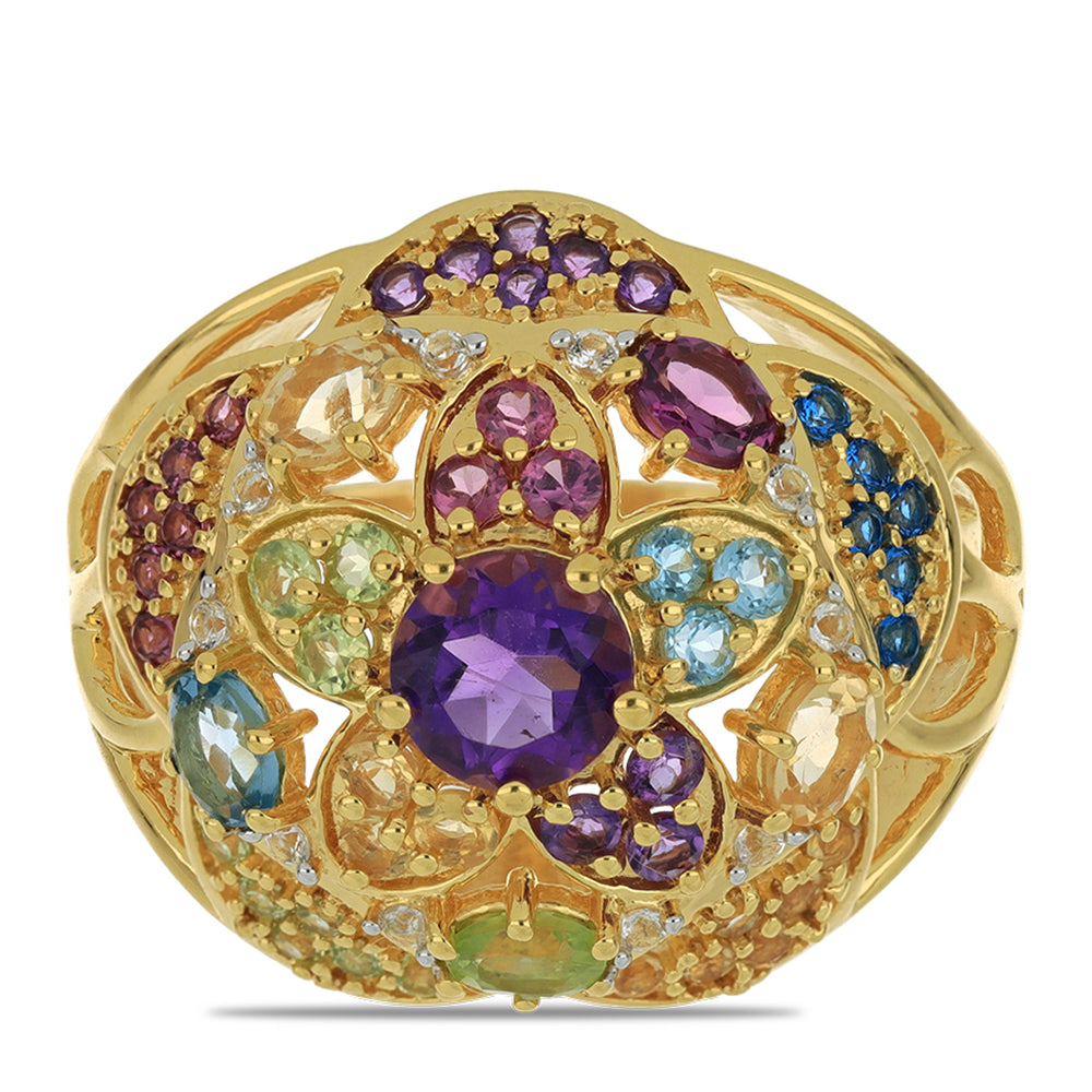 Goldplattierter Silberring mit Rhodolith aus Moatize und Zitrin aus dem Ural 1 