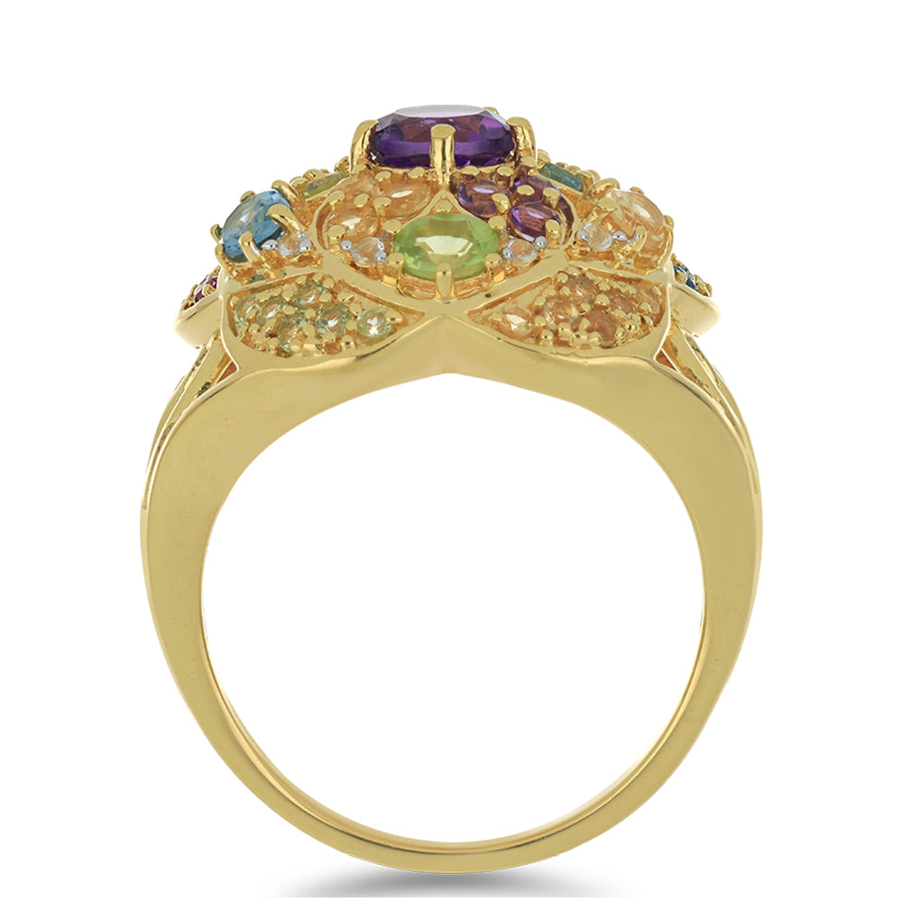 Goldplattierter Silberring mit Rhodolith aus Moatize und Zitrin aus dem Ural