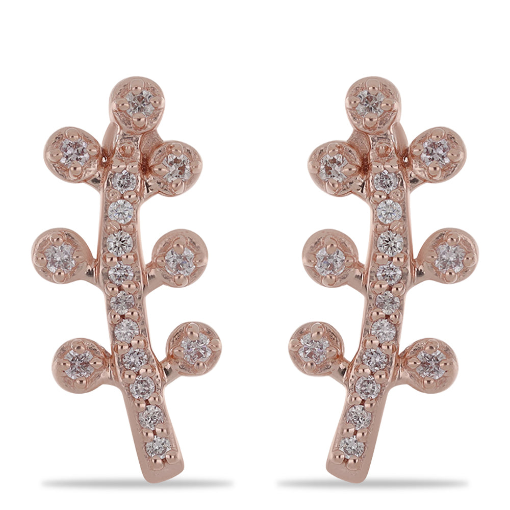 Rosevergoldete Silberohrringe mit rosafarbenem Diamant 1 