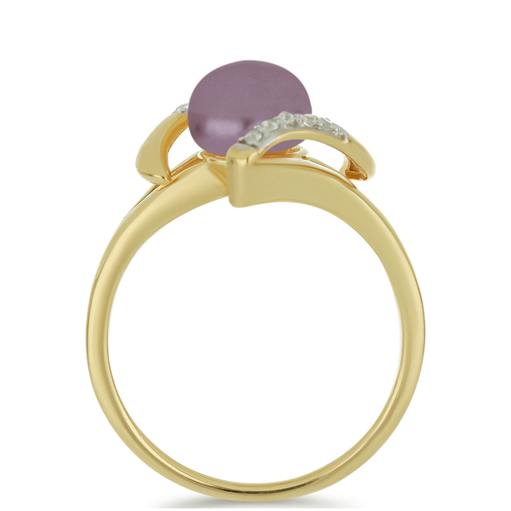 Goldplattierter Silberring mit lilafarbener Süßwasserperle und weißem Topas