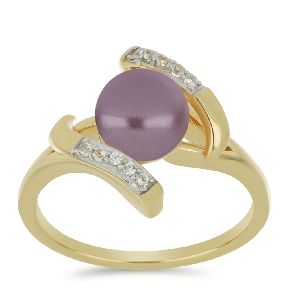 Goldplattierter Silberring mit lilafarbener Süßwasserperle und weißem Topas 3 