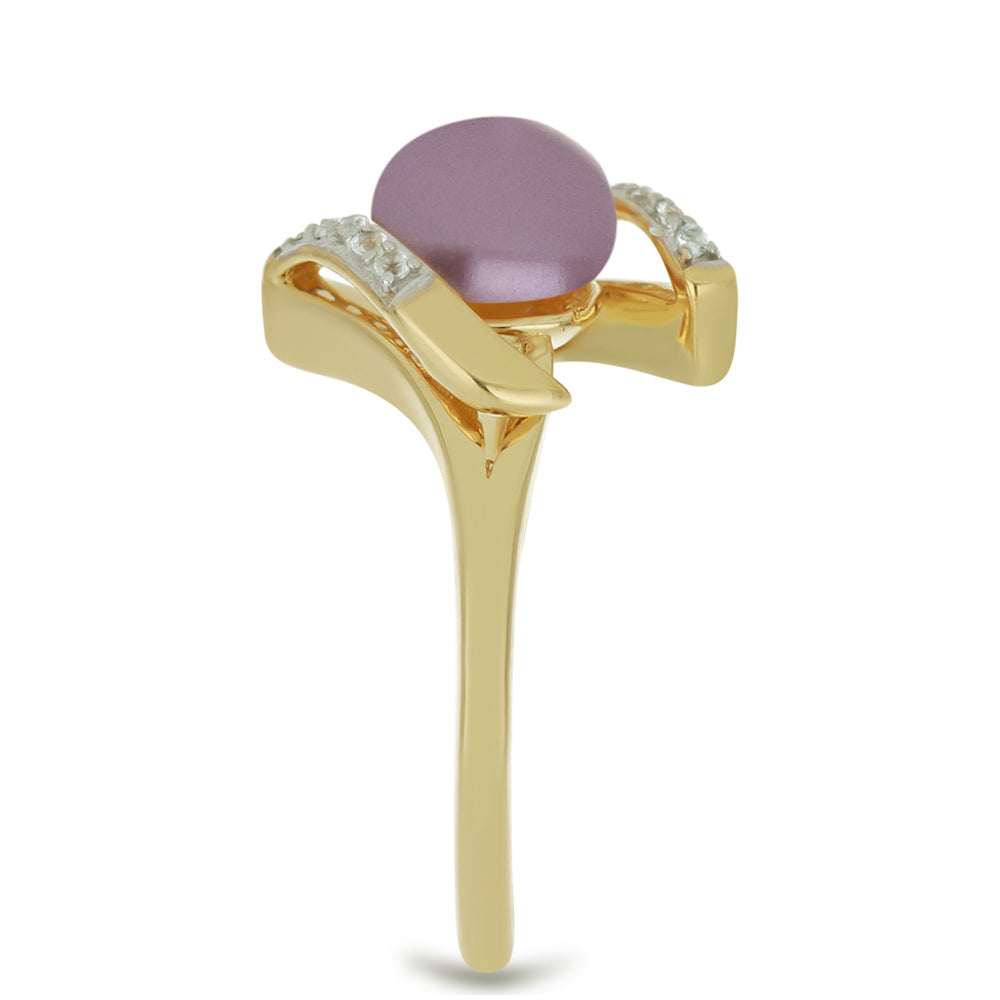Goldplattierter Silberring mit lilafarbener Süßwasserperle und weißem Topas