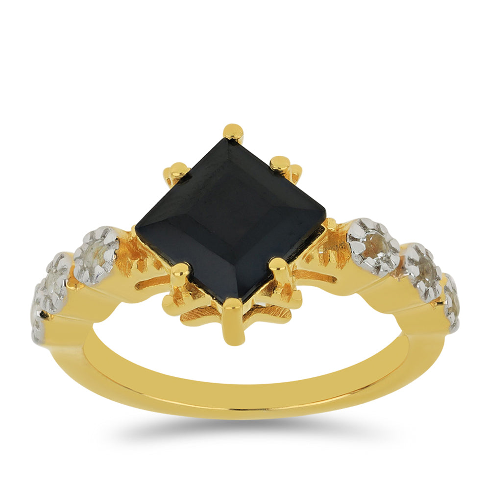 Goldplattierter Silberring mit schwarzem Spinell und weißem Topas 3 