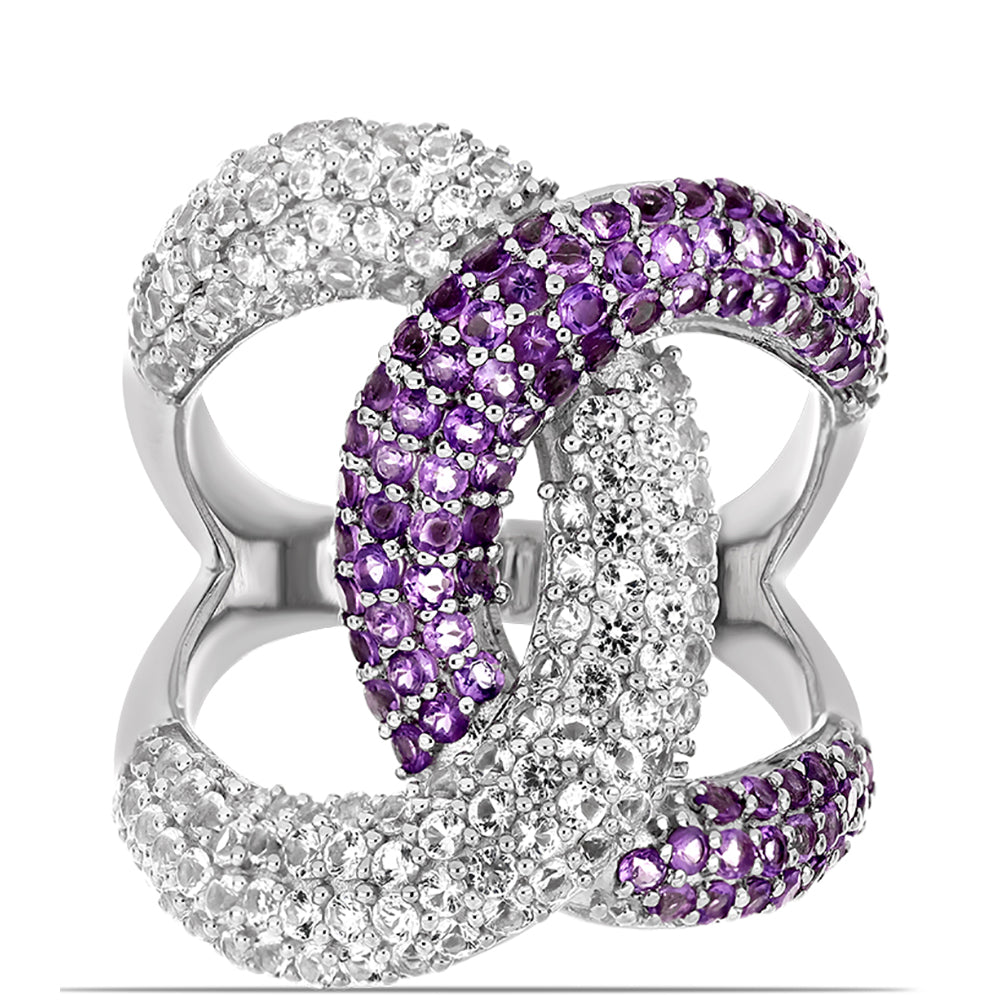 Silberring mit Rose De France Amethyst und weißem Topas 1 