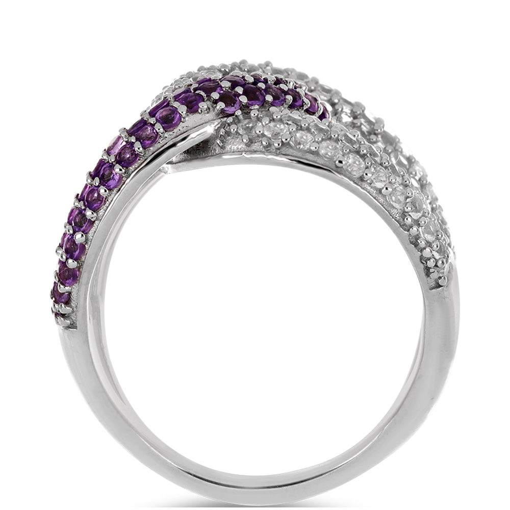 Silberring mit Rose De France Amethyst und weißem Topas