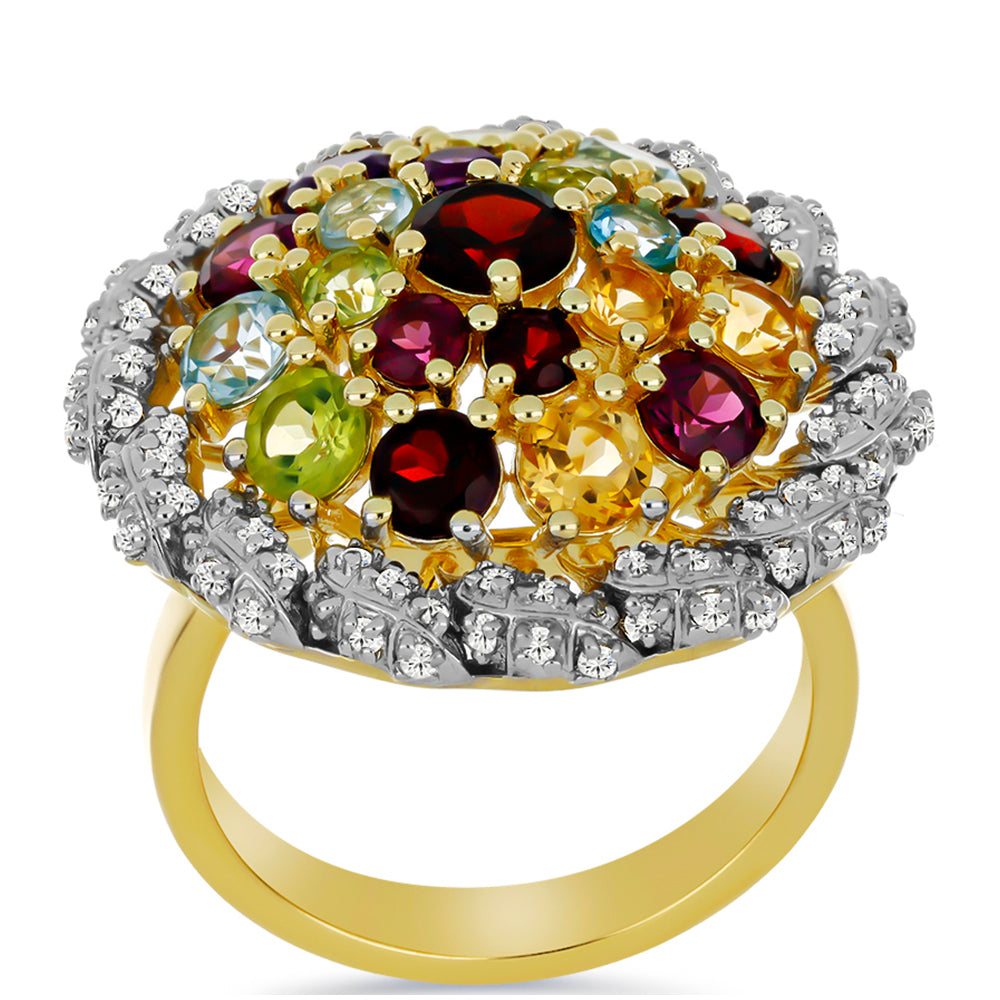 Goldplattierter Silberring mit Barton Granat und marokkanischem Amethyst