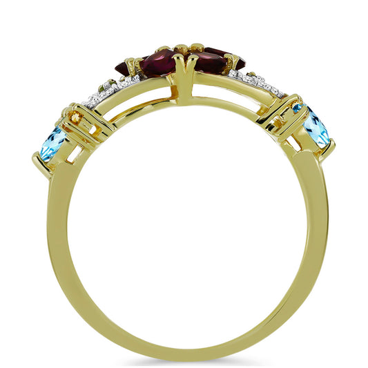 Goldplattierter Silberring mit Rhodolith aus Moatize und Zitrin aus dem Ural