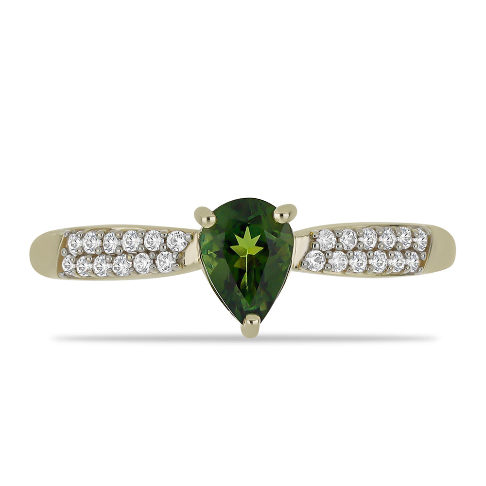 Goldring mit grünem Turmalin und weißem Zirkon 1 