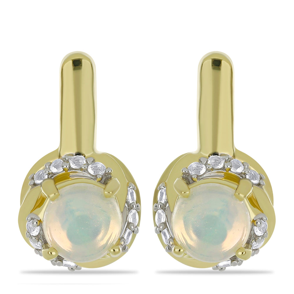 Goldplattierte Silberohrringe mit äthiopischem Opal aus Lega Dembi und weißem Topas