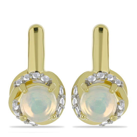 Goldplattierte Silberohrringe mit äthiopischem Opal aus Lega Dembi und weißem Topas