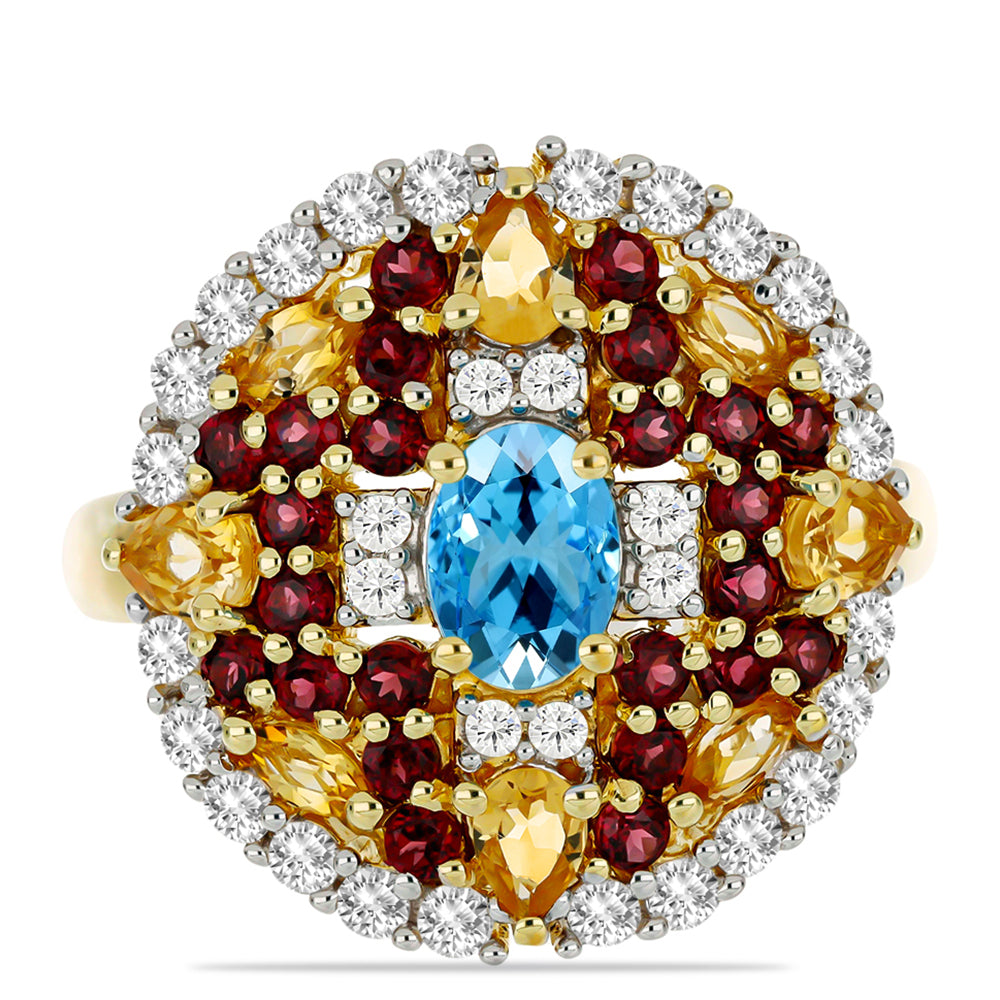 Goldplattierter Silberring mit Rhodolith aus Moatize und Zitrin aus dem Ural 1 