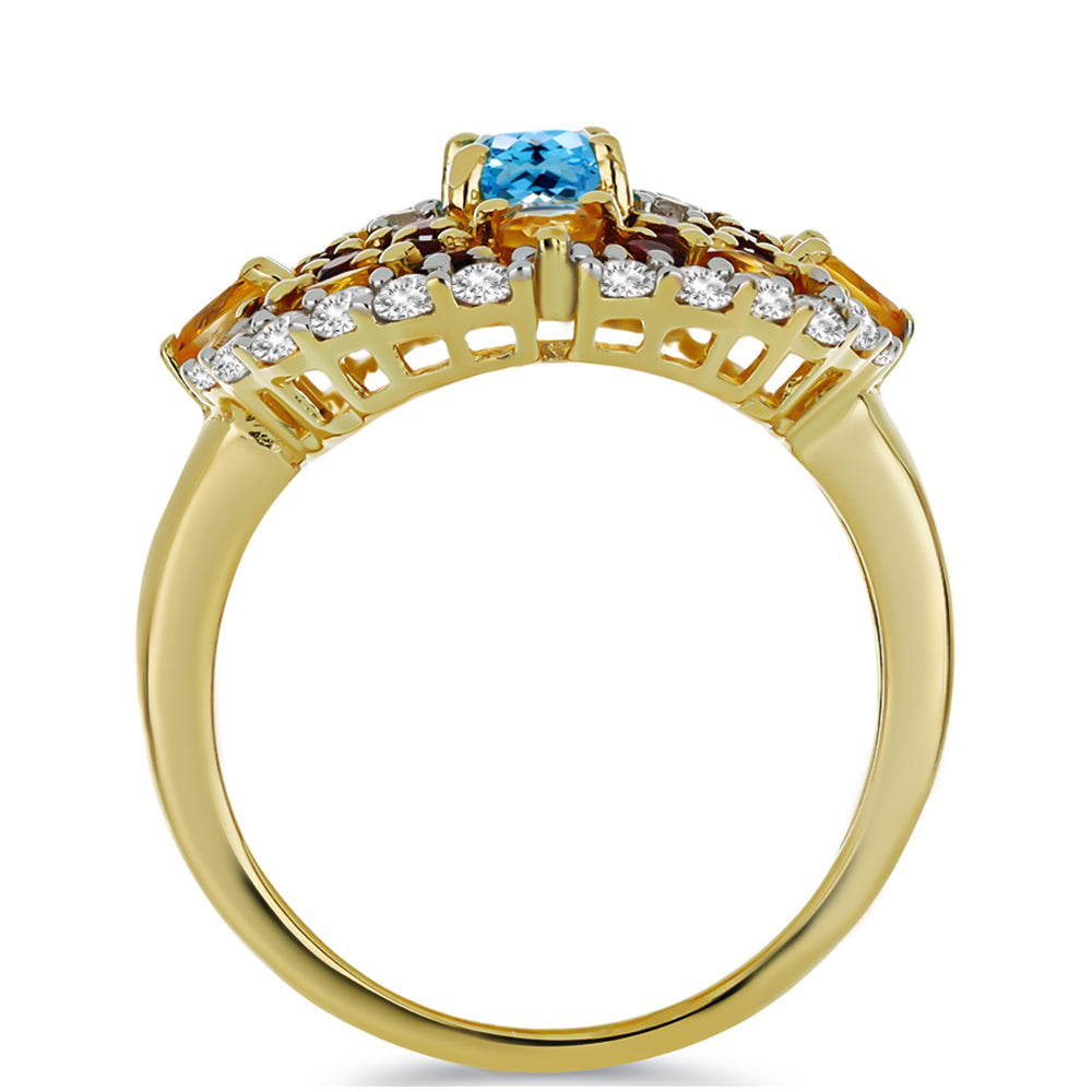 Goldplattierter Silberring mit Rhodolith aus Moatize und Zitrin aus dem Ural 2 