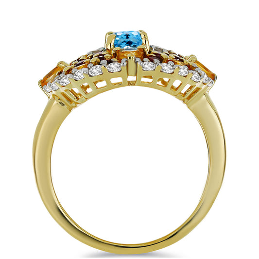 Goldplattierter Silberring mit Rhodolith aus Moatize und Zitrin aus dem Ural