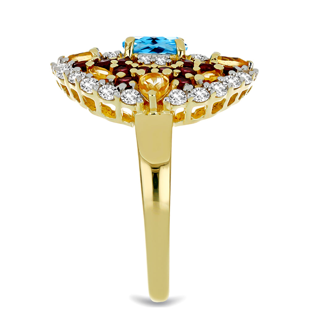 Goldplattierter Silberring mit Rhodolith aus Moatize und Zitrin aus dem Ural 4 