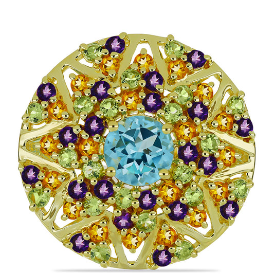 Goldplattierter Silberring mit marokkanischem Amethyst und Zitrin aus dem Ural