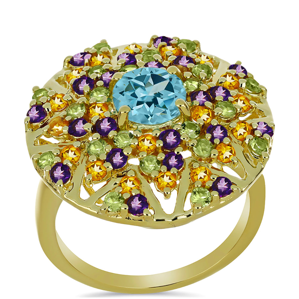 Goldplattierter Silberring mit marokkanischem Amethyst und Zitrin aus dem Ural