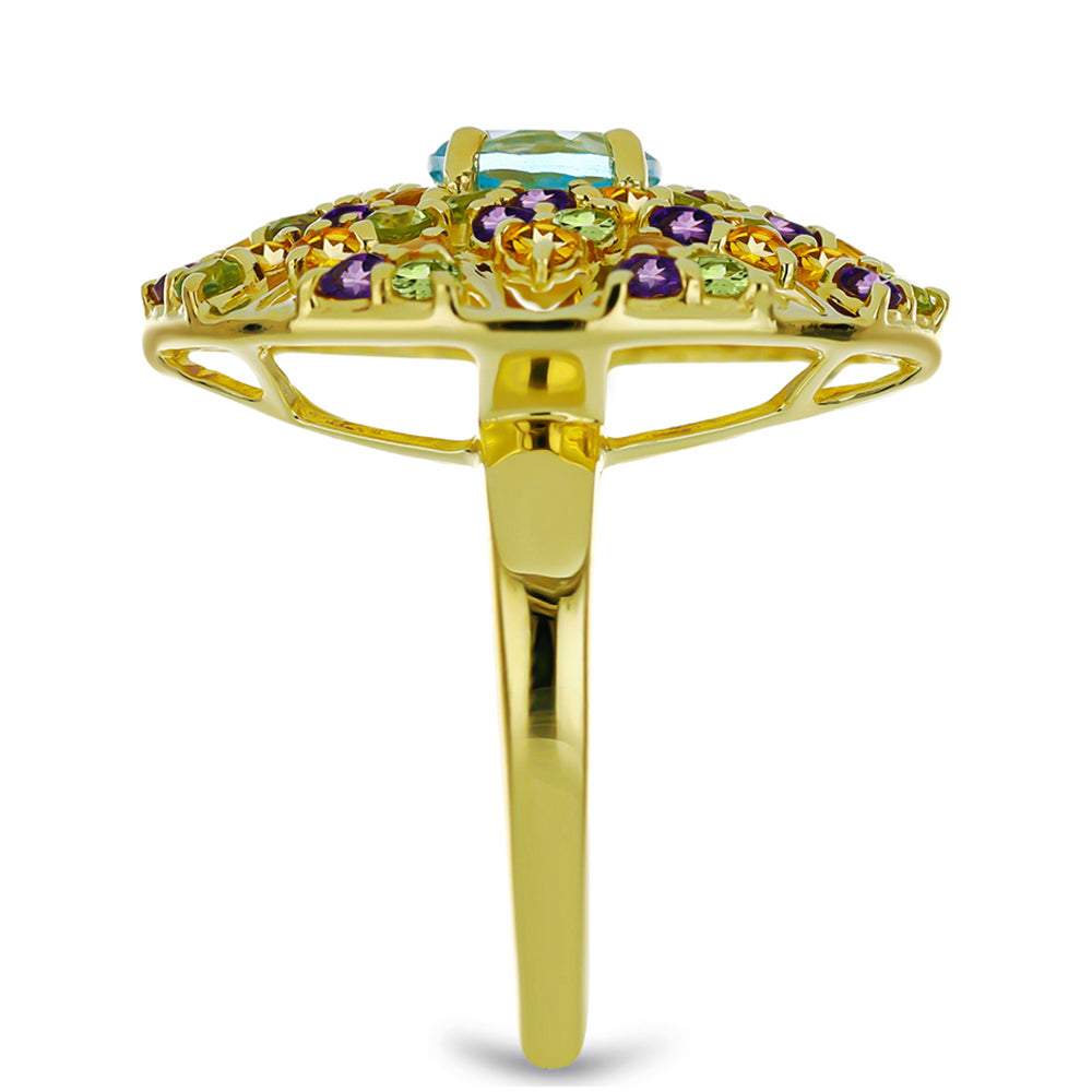 Goldplattierter Silberring mit marokkanischem Amethyst und Zitrin aus dem Ural