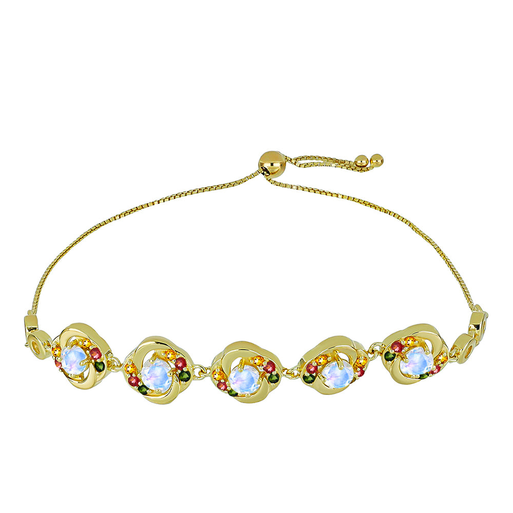 Goldplattiertes Silberarmband mit Regenbogenmondstein und regenbogenfarbenem Turmalin aus Pelmadulla 1 