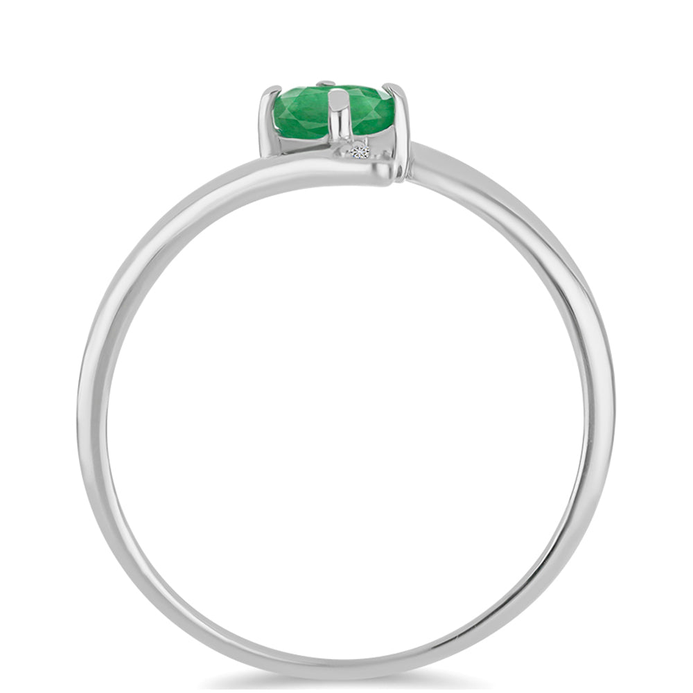 Silberring mit brasilianischem Smaragd und weißem Diamant 2 