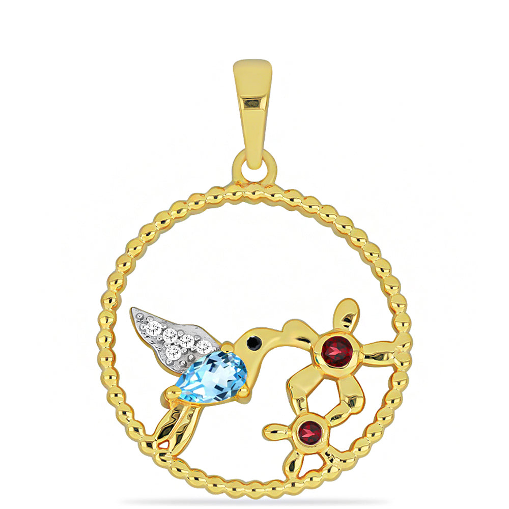 Goldplattierter Silberanhänger mit Rhodolith aus Moatize und Barton Granat 1 