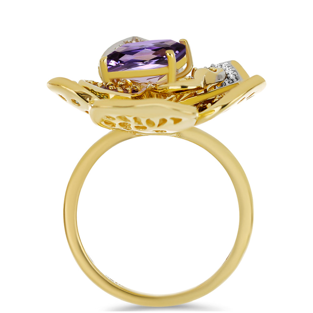 Goldplattierter Silberring mit marokkanischem Amethyst und Peridot aus Changbai 2 