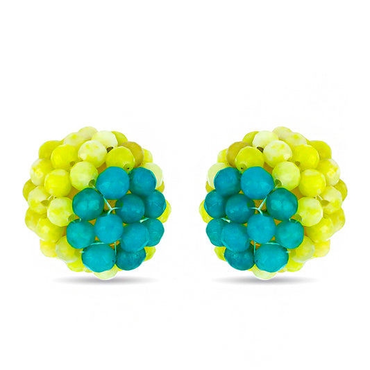 Goldplattierte Silberohrringe mit gelbem Serpentin und blauem Jade