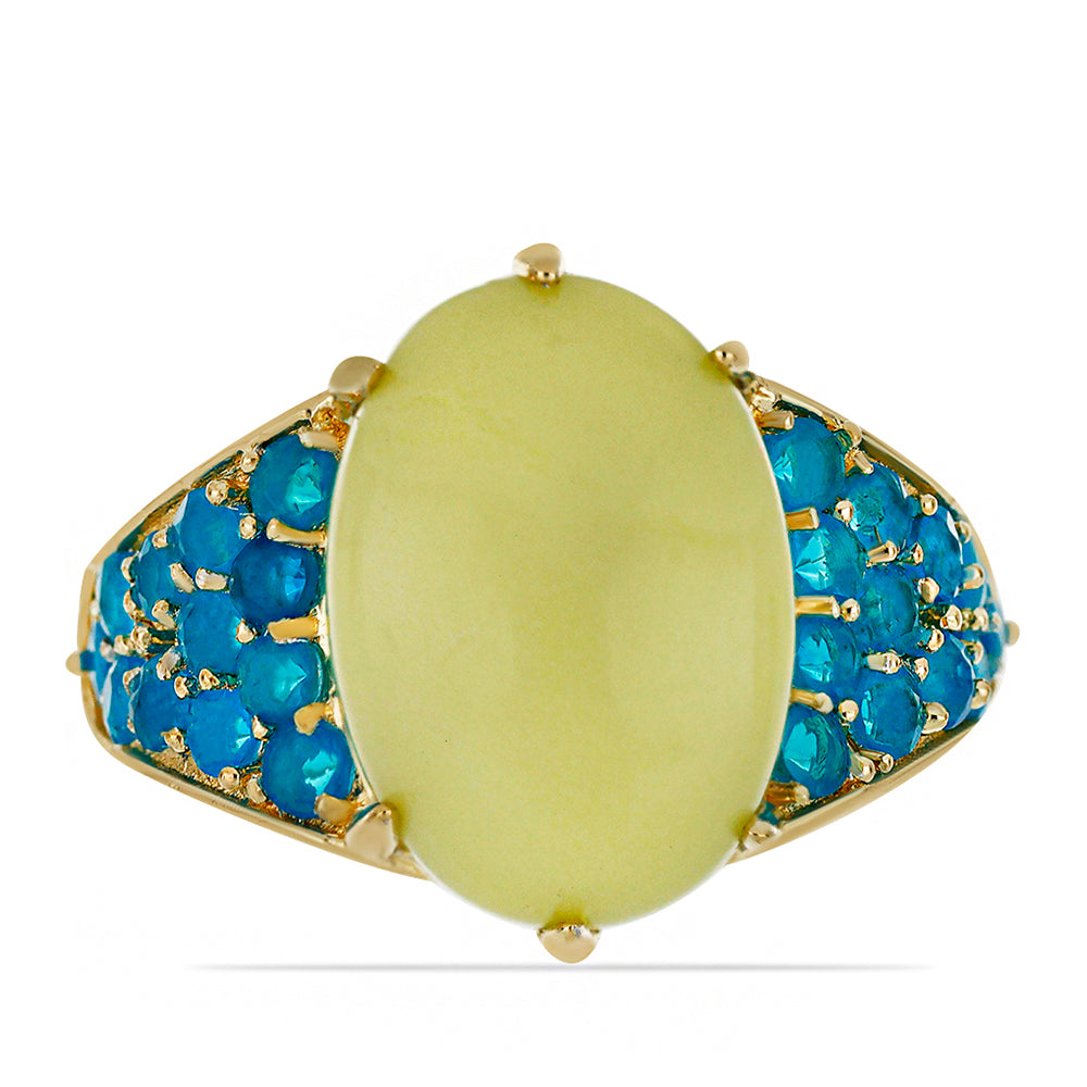 Goldplattierter Silberring mit gelbem Serpentin und äthiopischem Paraiba-Blauopal 1 