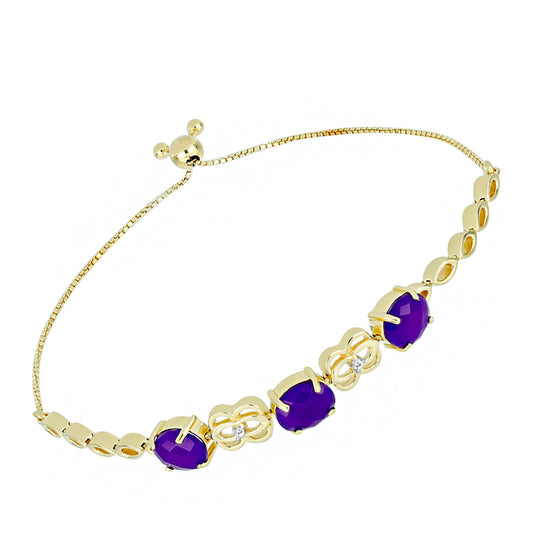 Goldplattiertes Silberarmband mit lila Achat und weißem Topas