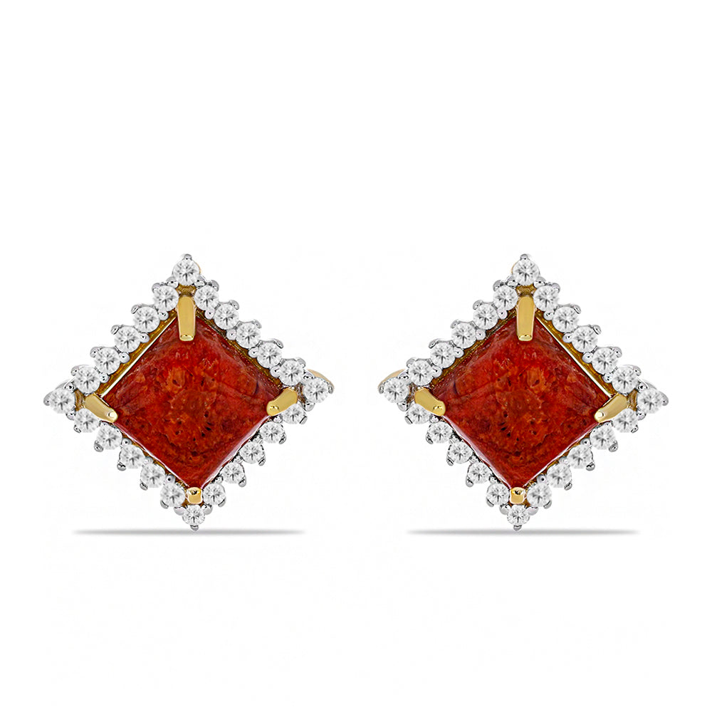 Goldplattierte Silberohrringe mit roter Koralle und weißem Topas 1 