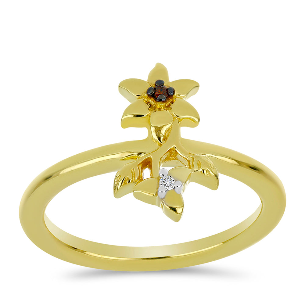 Goldplattierter Silberring mit rotem Diamant und weißem Diamant