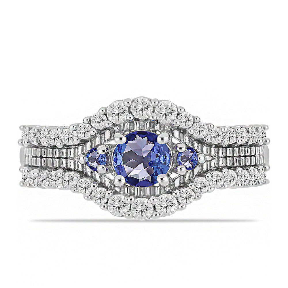 Silberring mit Tansanit und weißem Topas 1 