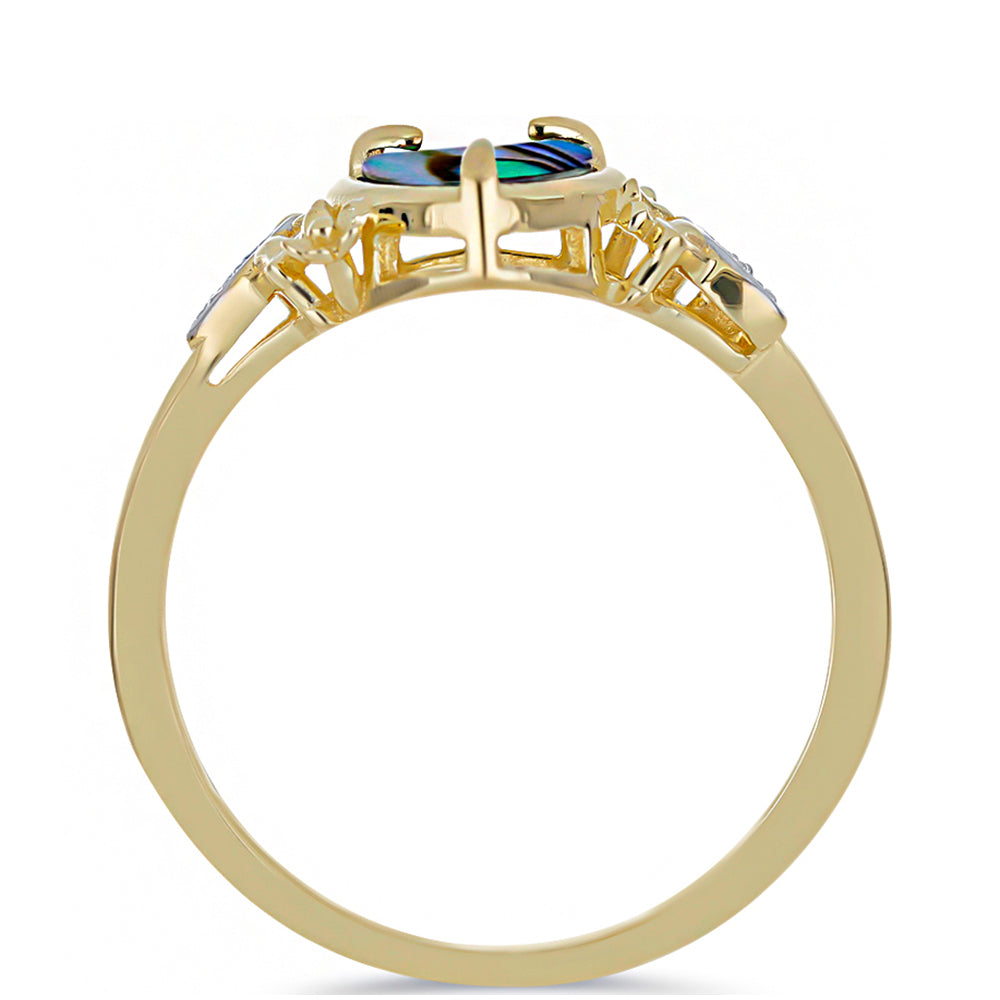 Goldplattierter Silberring mit schwarzem Perlmutt und weißem Topas