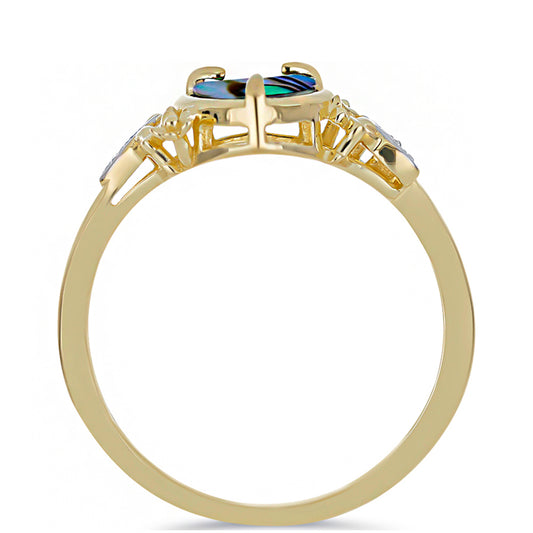 Goldplattierter Silberring mit schwarzem Perlmutt und weißem Topas