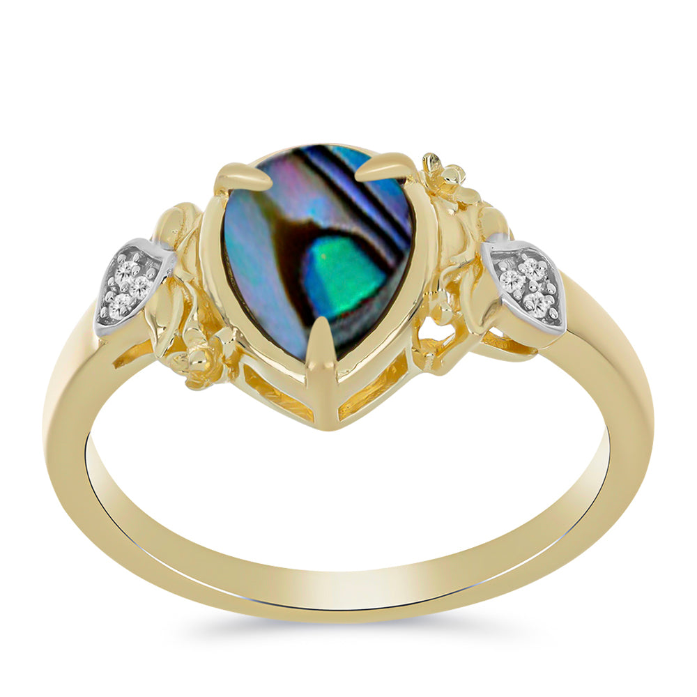 Goldplattierter Silberring mit schwarzem Perlmutt und weißem Topas 3 