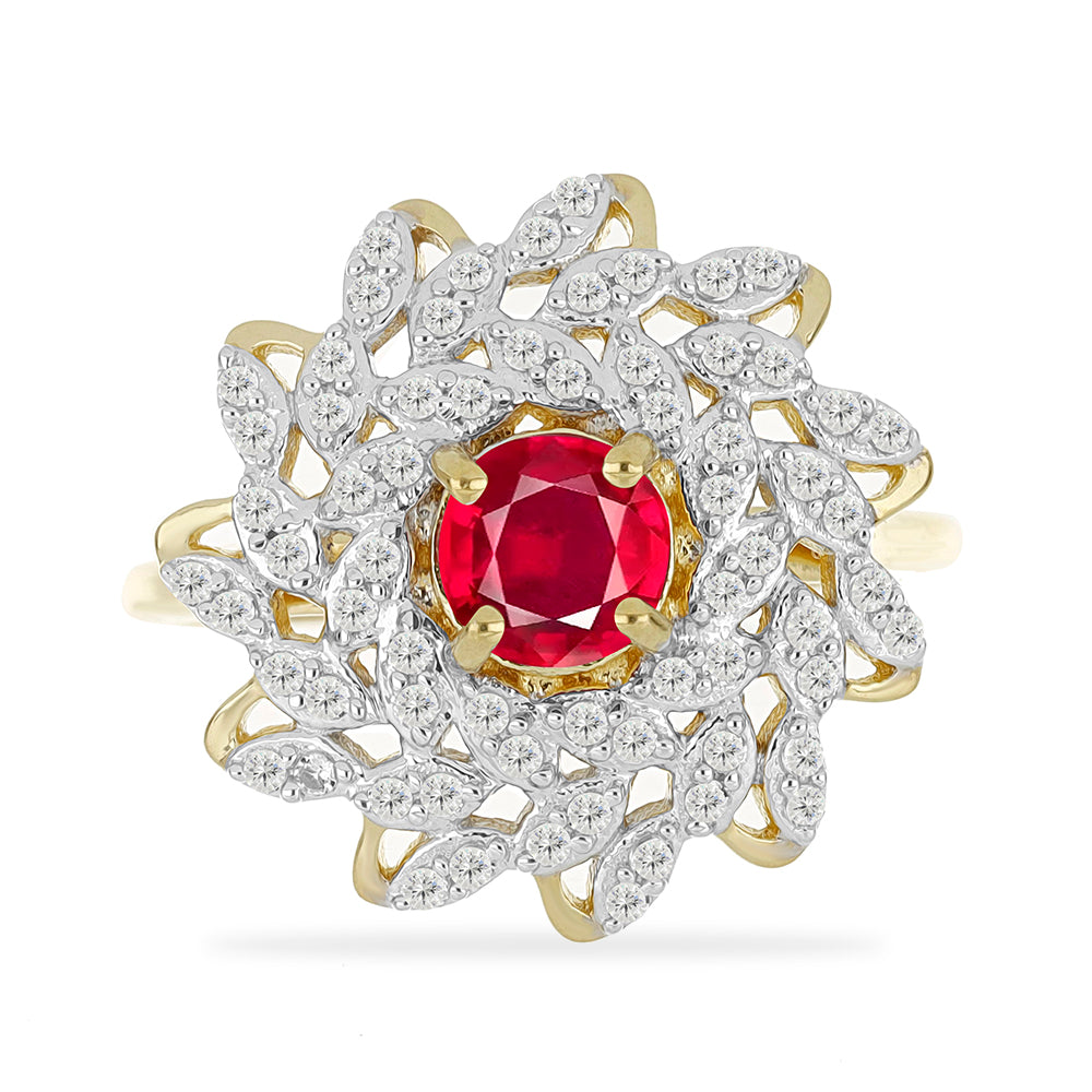 Goldplattierter Silberring mit Rubin aus Madagaskar und weißem Topas 1 