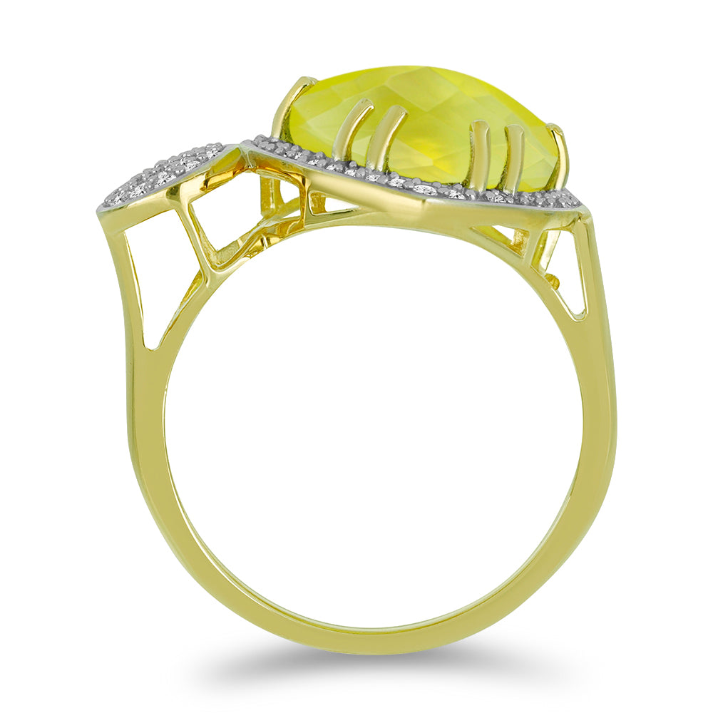 Goldplattierter Silberring mit Zitronen-Chalcedon und weißem Topas