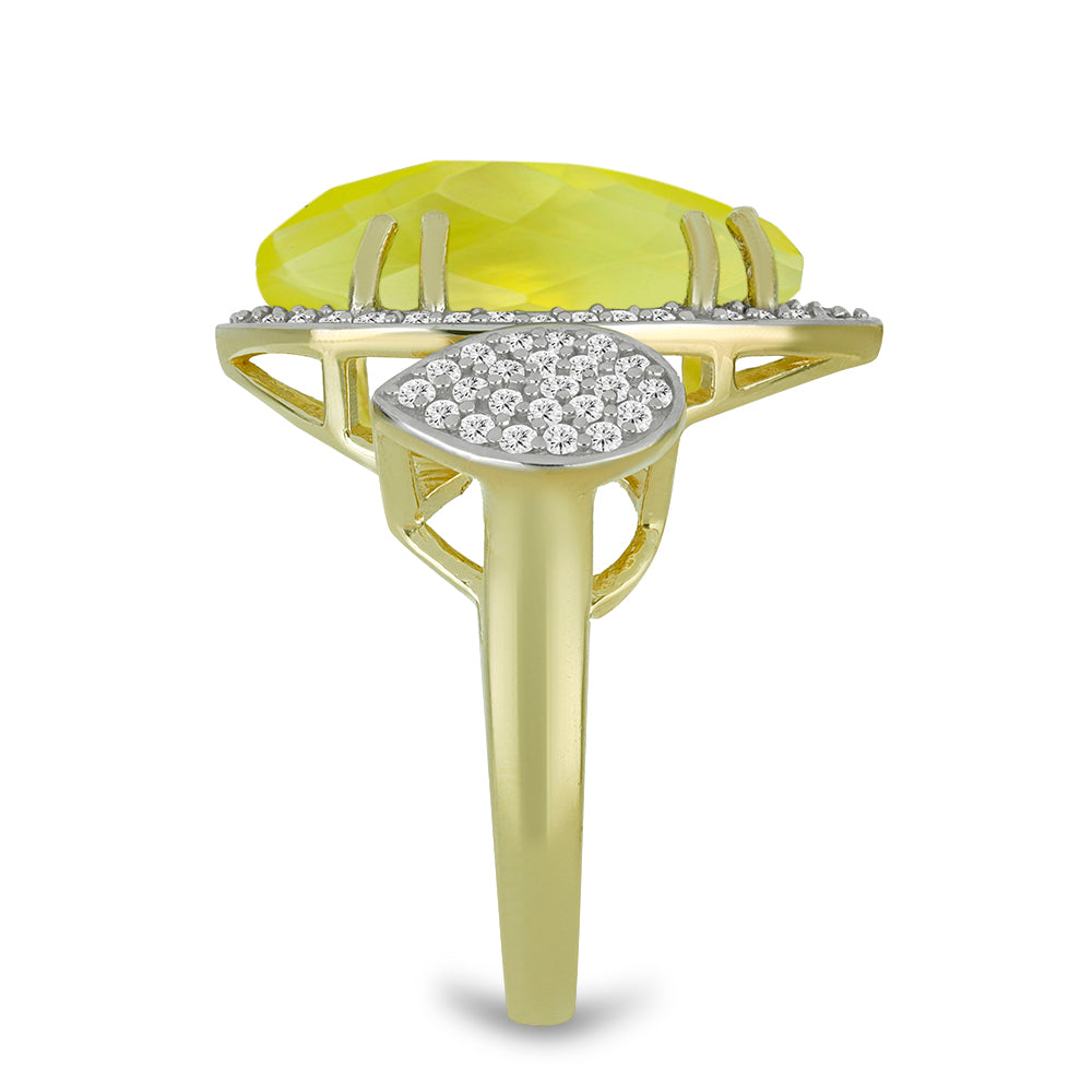 Goldplattierter Silberring mit Zitronen-Chalcedon und weißem Topas 4 