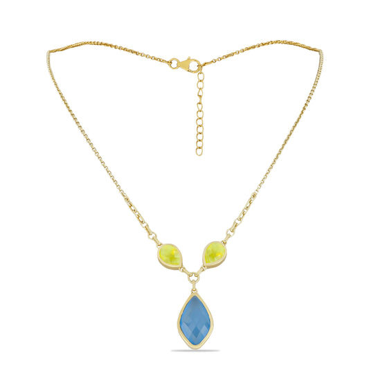 Goldplattierte Silberhalskette mit Zitronen-Chalcedon und blauem Chalcedon